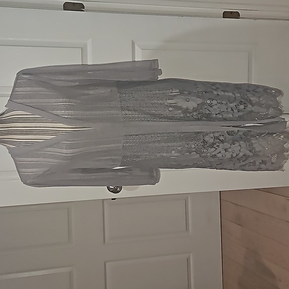 FORGOTTEN GRACE Women Silver color Tulle Mesh Lace Cardigan Size L - Picture 2 of 12